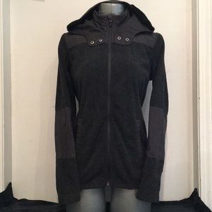 Dark Grey Hooded Fleece Jacket Sweater Eddie Bauer